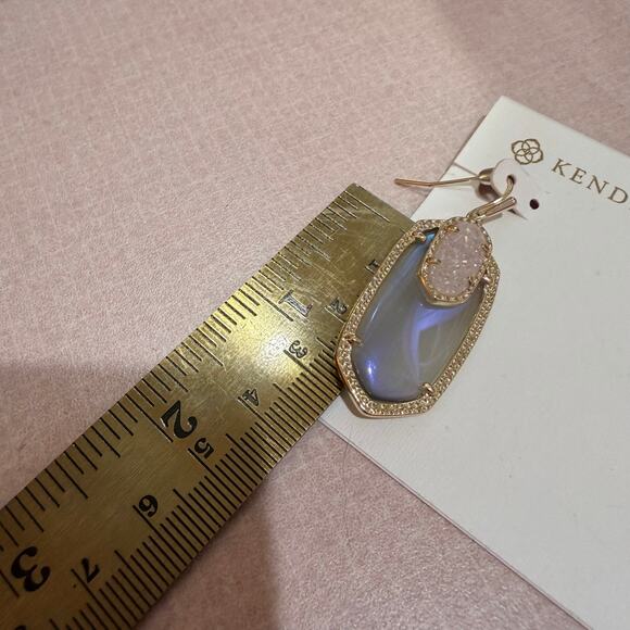 Kendra Scott Emmy Drop Earrings in opalite w Iridescent Drusy gold tone - Picture 2 of 4